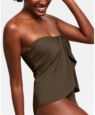 Strapless Draped Tankini Top Green $34.32 Swimsuits