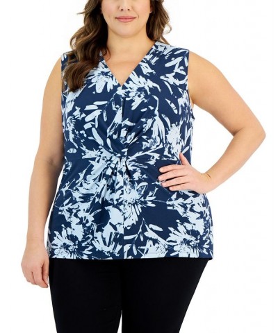 Plus Size Printed Twist-Front Sleeveless Top Blue $15.64 Tops