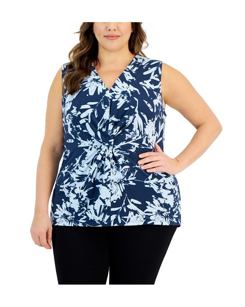 Plus Size Printed Twist-Front Sleeveless Top Blue $15.64 Tops