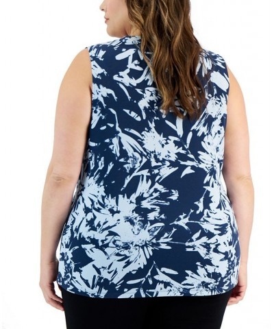 Plus Size Printed Twist-Front Sleeveless Top Blue $15.64 Tops