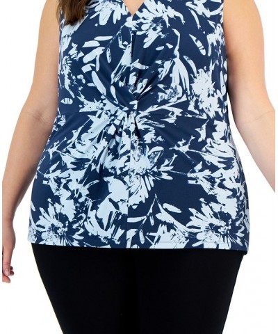 Plus Size Printed Twist-Front Sleeveless Top Blue $15.64 Tops