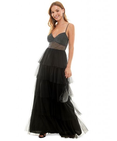 Juniors' Lace-Up-Back Tiered Gown Black $34.10 Dresses