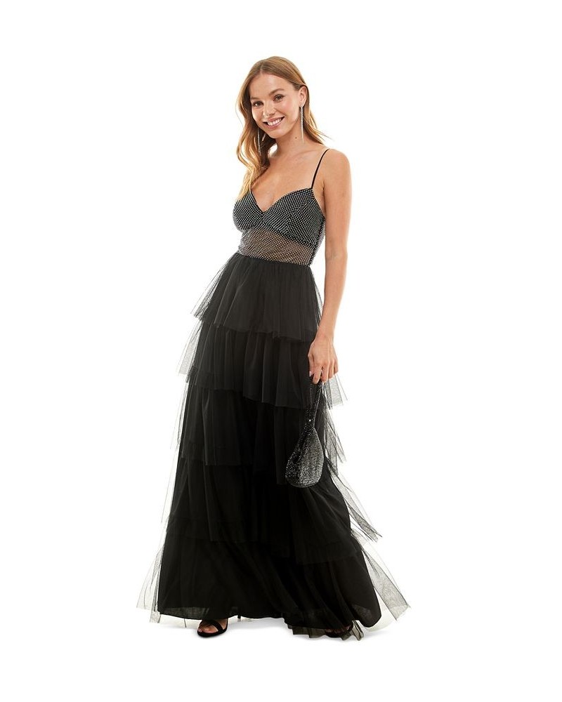 Juniors' Lace-Up-Back Tiered Gown Black $34.10 Dresses