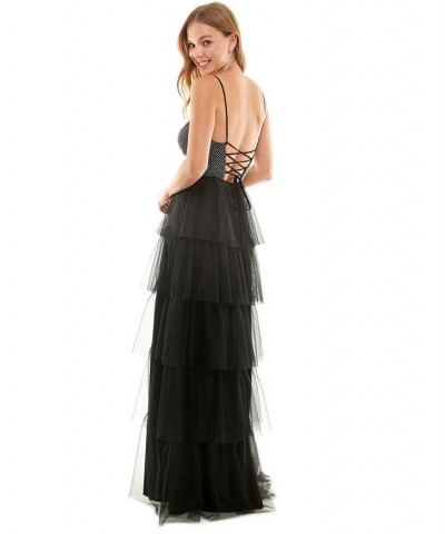 Juniors' Lace-Up-Back Tiered Gown Black $34.10 Dresses