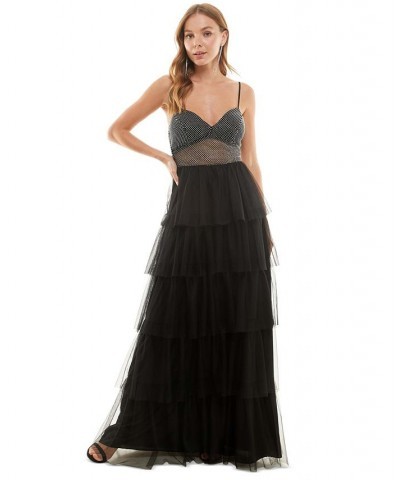 Juniors' Lace-Up-Back Tiered Gown Black $34.10 Dresses