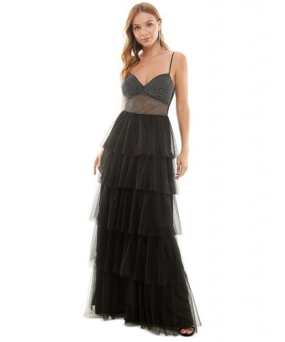 Juniors' Lace-Up-Back Tiered Gown Black $34.10 Dresses