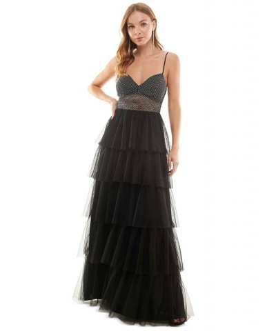 Juniors' Lace-Up-Back Tiered Gown Black $34.10 Dresses