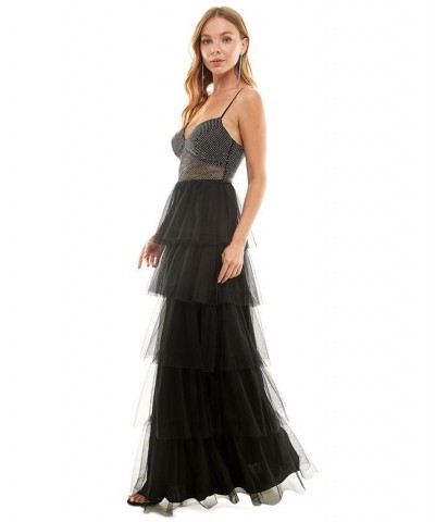 Juniors' Lace-Up-Back Tiered Gown Black $34.10 Dresses