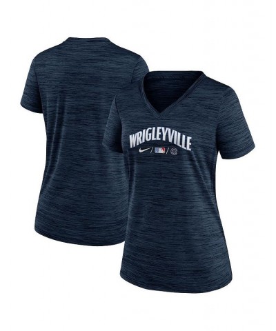 Women's Navy Chicago Cubs 2021 MLB City Connect Velocity Space-Dye Performance V-Neck T-shirt Navy $18.71 Tops