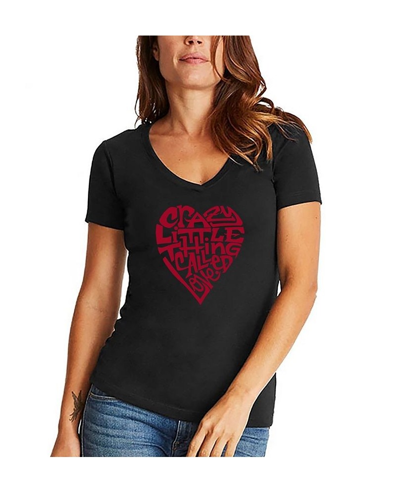 Women's Word Art Crazy Little Thing Called Love V-Neck T-Shirt Black $16.10 Tops