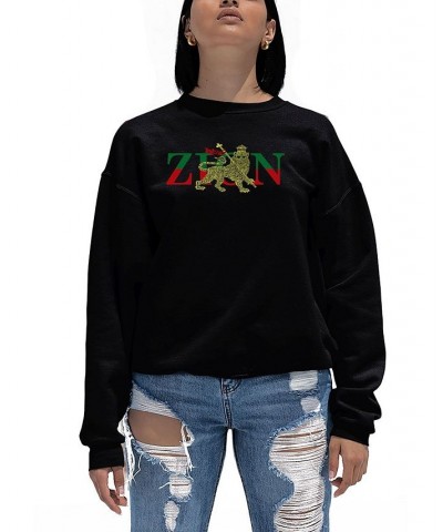 Women's Word Art Zion One Love Crewneck Sweatshirt Black $22.00 Tops