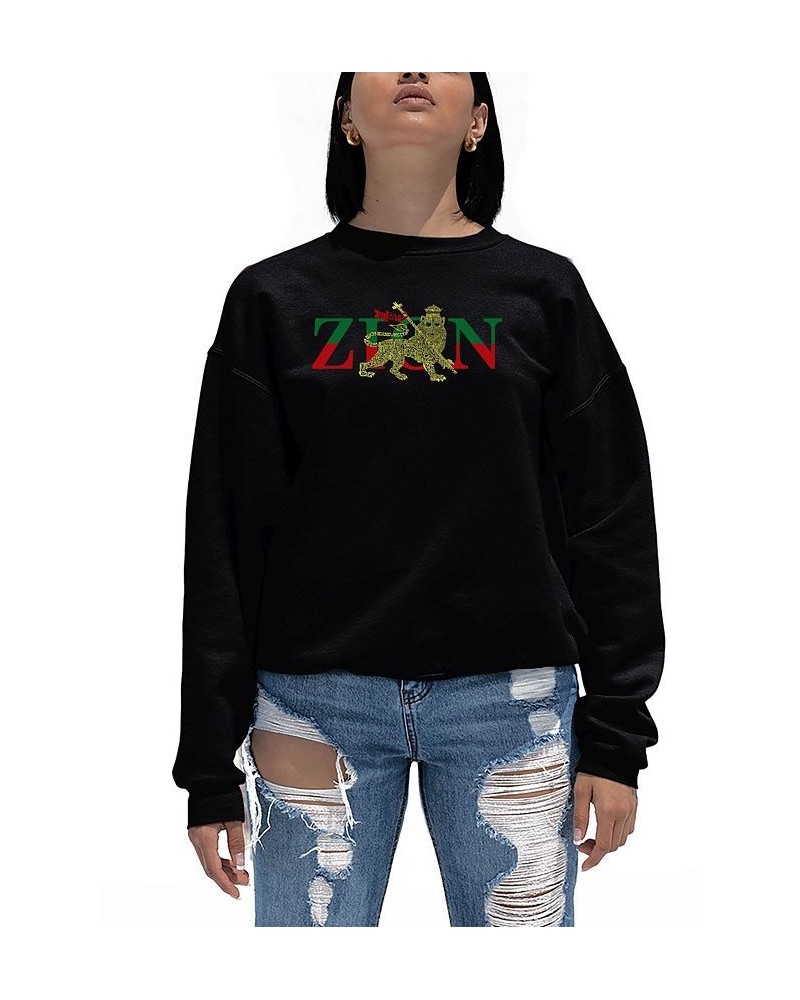 Women's Word Art Zion One Love Crewneck Sweatshirt Black $22.00 Tops