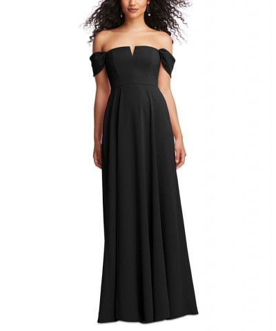 Women's Notched-Neck Off-The-Shoulder Gown Black $126.28 Dresses