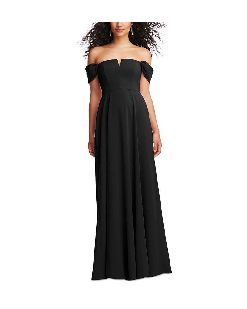 Women's Notched-Neck Off-The-Shoulder Gown Black $126.28 Dresses