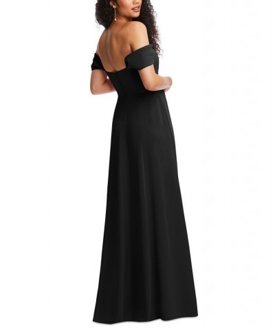 Women's Notched-Neck Off-The-Shoulder Gown Black $126.28 Dresses