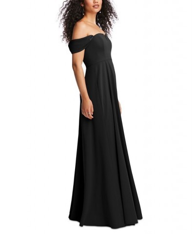 Women's Notched-Neck Off-The-Shoulder Gown Black $126.28 Dresses