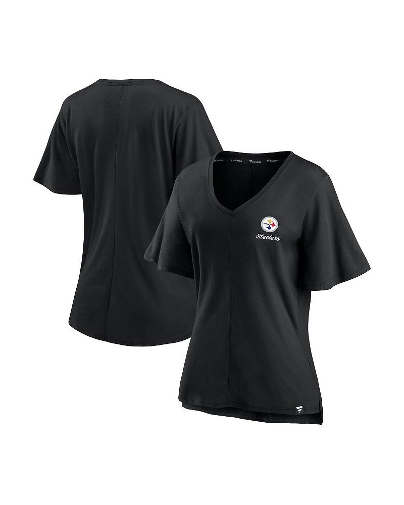 Women's Branded Black Pittsburgh Steelers Southpaw Flutter V-Neck T-shirt Black $21.50 T-Shirts