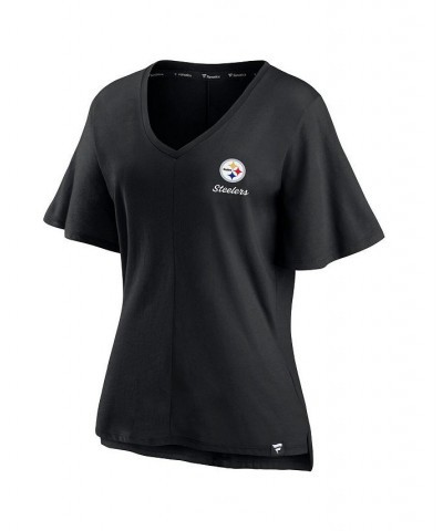 Women's Branded Black Pittsburgh Steelers Southpaw Flutter V-Neck T-shirt Black $21.50 T-Shirts