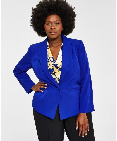 Plus Size Crepe One-Button Blazer Blue $55.93 Jackets