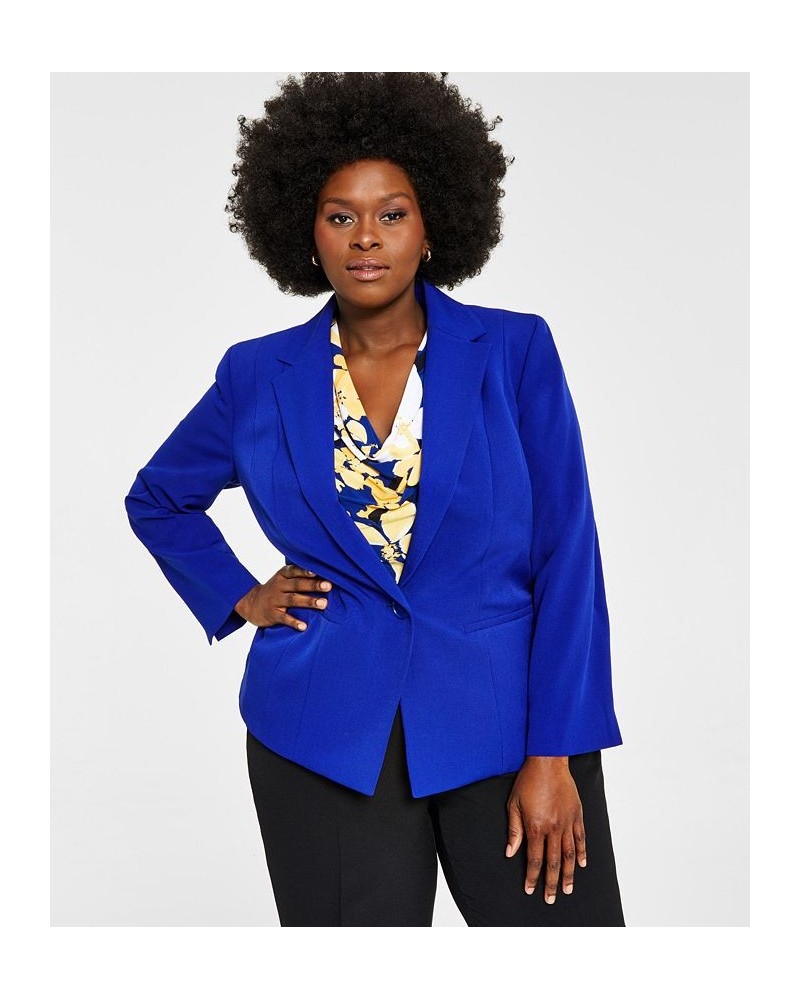 Plus Size Crepe One-Button Blazer Blue $55.93 Jackets