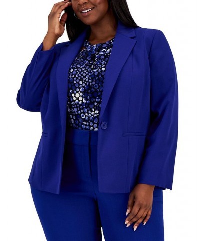 Plus Size Crepe One-Button Blazer Blue $55.93 Jackets