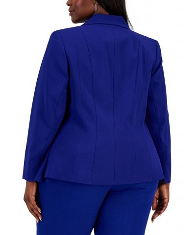 Plus Size Crepe One-Button Blazer Blue $55.93 Jackets