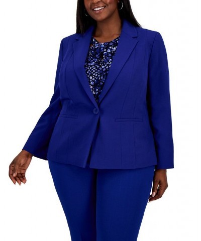 Plus Size Crepe One-Button Blazer Blue $55.93 Jackets