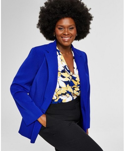 Plus Size Crepe One-Button Blazer Blue $55.93 Jackets