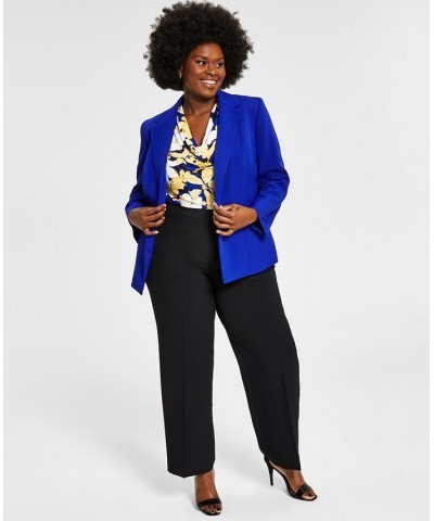 Plus Size Crepe One-Button Blazer Blue $55.93 Jackets