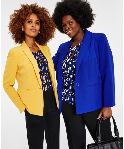 Plus Size Crepe One-Button Blazer Blue $55.93 Jackets