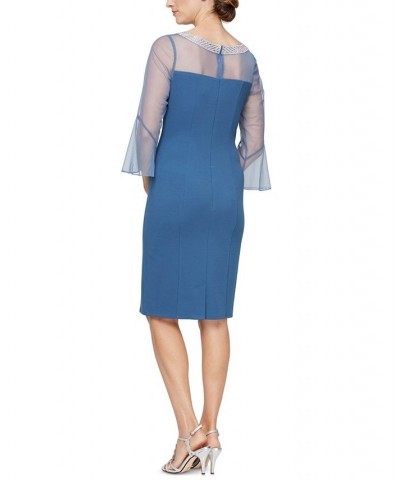 Embellished Illusion Sheath Dress Electric Blue $62.70 Dresses