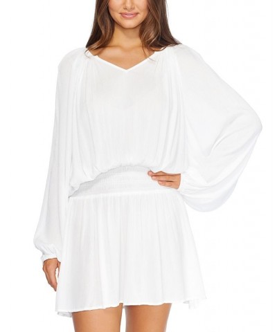 Juniors' Maui Solid Blouson-Sleeve Dress Cover-Up White $34.98 Swimsuits