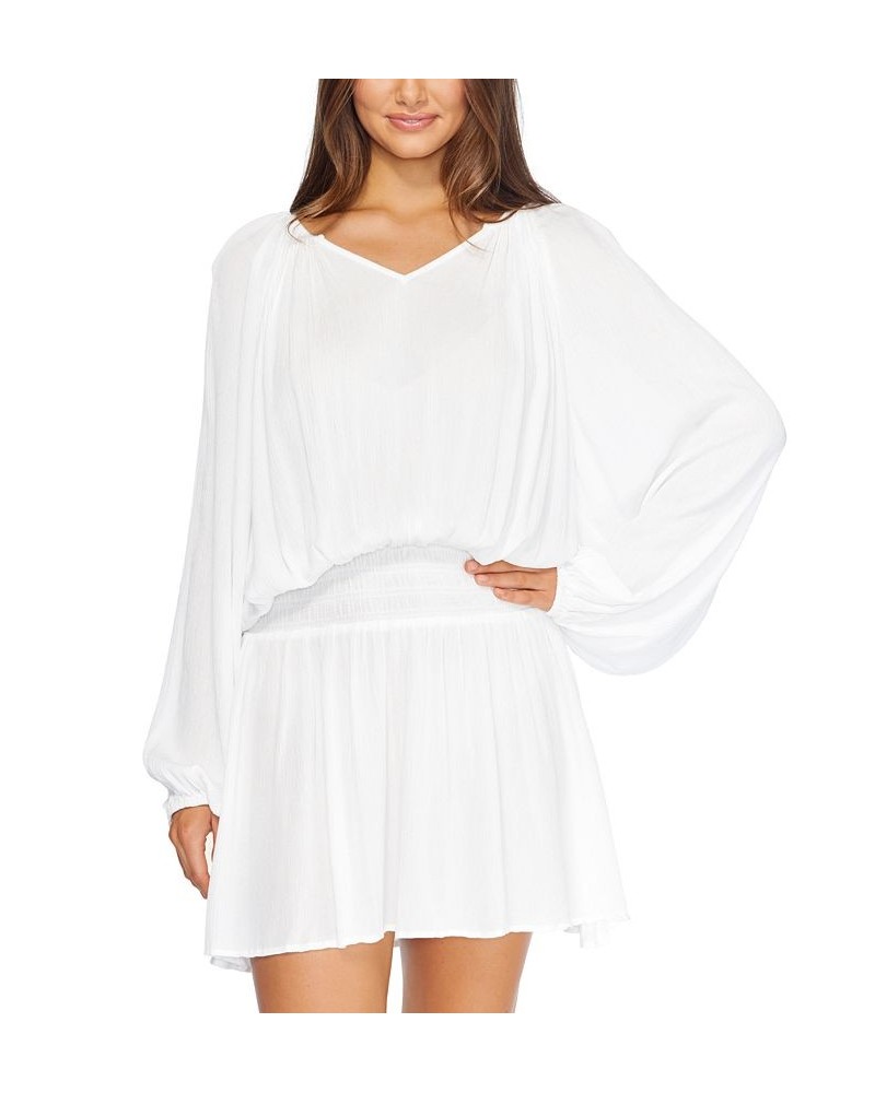 Juniors' Maui Solid Blouson-Sleeve Dress Cover-Up White $34.98 Swimsuits