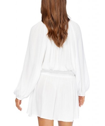 Juniors' Maui Solid Blouson-Sleeve Dress Cover-Up White $34.98 Swimsuits