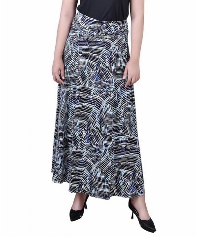 Women's Missy Maxi A-Line Skirt with Front Faux Belt with Ring Detail Blue Colorfil $17.60 Skirts