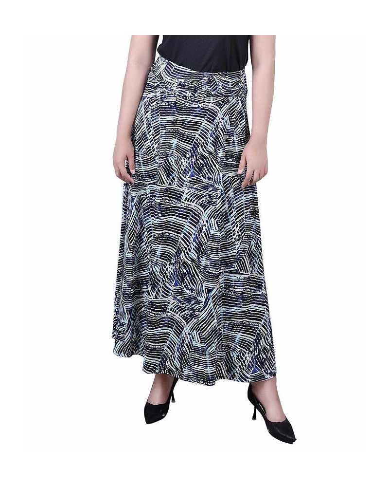 Women's Missy Maxi A-Line Skirt with Front Faux Belt with Ring Detail Blue Colorfil $17.60 Skirts