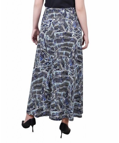 Women's Missy Maxi A-Line Skirt with Front Faux Belt with Ring Detail Blue Colorfil $17.60 Skirts