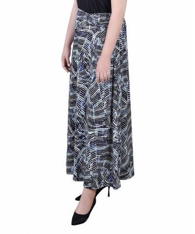 Women's Missy Maxi A-Line Skirt with Front Faux Belt with Ring Detail Blue Colorfil $17.60 Skirts