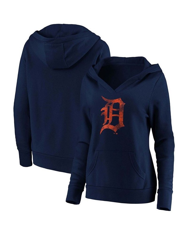 Plus Size Navy Detroit Tigers Core Team Crossover V-Neck Pullover Hoodie Navy $35.20 Sweatshirts