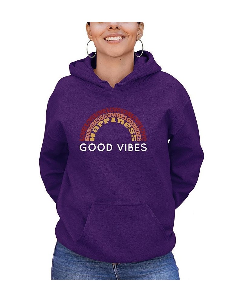 Women's Word Art Good Vibes Hooded Sweatshirt Purple $30.00 Sweatshirts