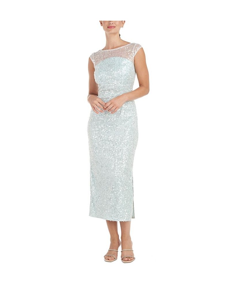 Women's Claire Sequined Midi Dress Light Aqua $85.68 Dresses
