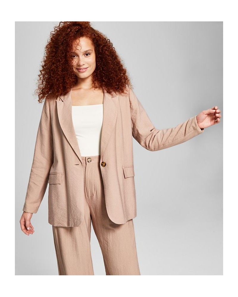 Women's One-Button Textured Oversized Blazer Almond $17.80 Jackets