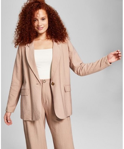 Women's One-Button Textured Oversized Blazer Almond $17.80 Jackets