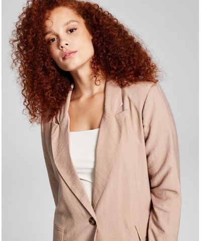 Women's One-Button Textured Oversized Blazer Almond $17.80 Jackets