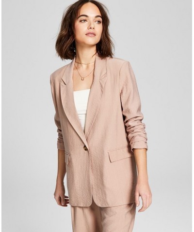 Women's One-Button Textured Oversized Blazer Almond $17.80 Jackets