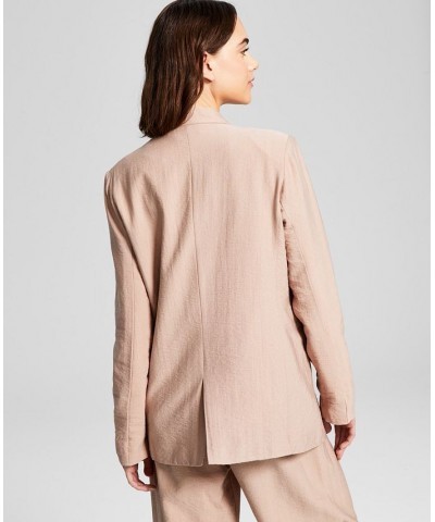 Women's One-Button Textured Oversized Blazer Almond $17.80 Jackets