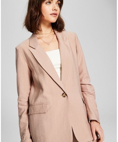 Women's One-Button Textured Oversized Blazer Almond $17.80 Jackets