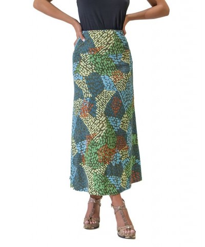 Women's Elastic Waist Long Maxi Skirt Green Multi $31.95 Skirts