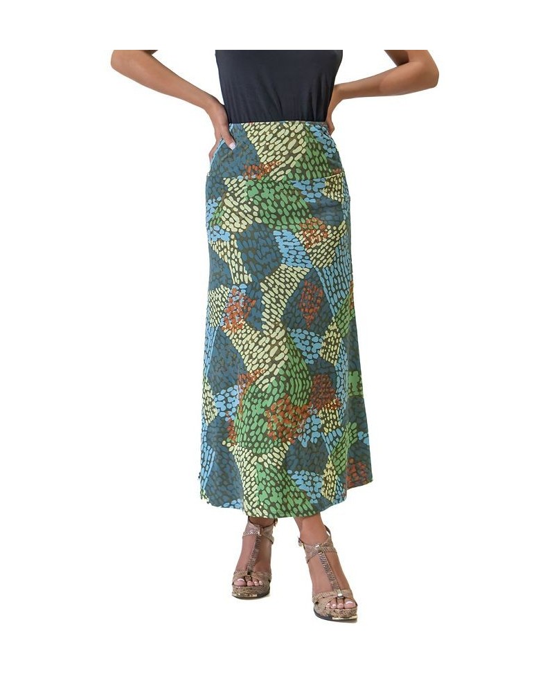 Women's Elastic Waist Long Maxi Skirt Green Multi $31.95 Skirts