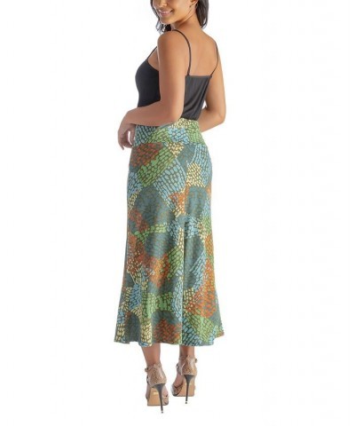 Women's Elastic Waist Long Maxi Skirt Green Multi $31.95 Skirts